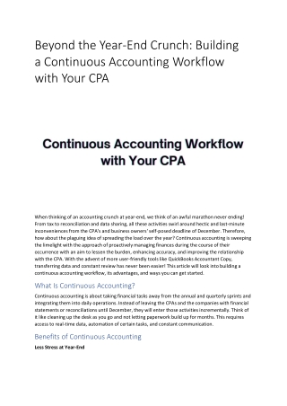 Beyond the Year-End Crunch: Building a Continuous Accounting Workflow with Your