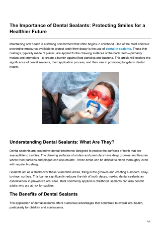 The Importance of Dental Sealants Protecting Smiles for a Healthier Future
