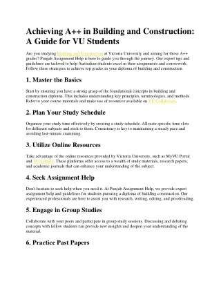 Achieving A   in Building and Construction: A Guide for VU Students