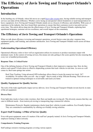 The Efficiency of Javis Towing and Transport Orlando’s Operations
