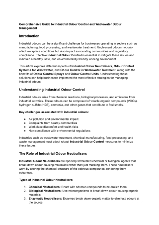 Comprehensive Guide to Industrial Odour Control and Wastewater Odour Management