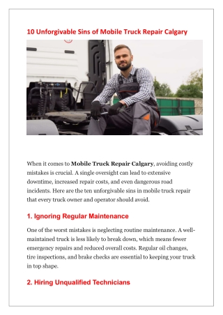 10 Unforgivable Sins of Mobile Truck Repair Calgary