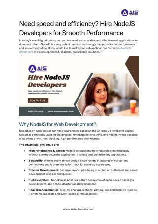 Need speed and efficiency Hire NodeJS Developers for Smooth Performance