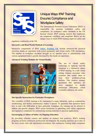 Unique Ways IPAF Training Ensures Compliance and Workplace Safety