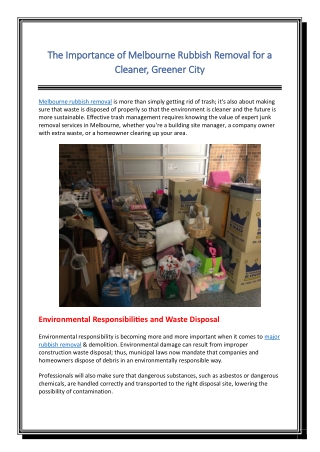 The Importance of Melbourne Rubbish Removal for a Cleaner Greener City