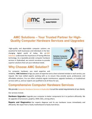 AMC Solutions – Your Trusted Partner for High-Quality Computer Hardware Services and Upgrades