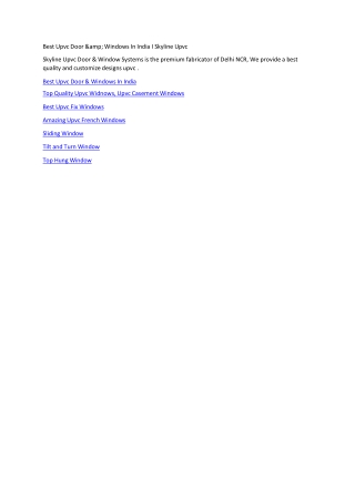 Best Upvc Door &amp; Windows In India I Skyline Upvc