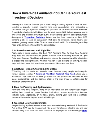 How a Riverside Farmland Plot Can Be Your Best Investment Decision