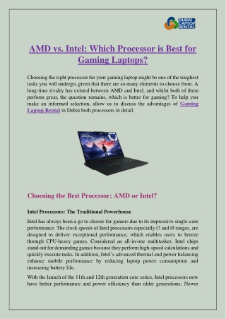 Which Processor is Best for Gaming Laptops among AMD vs. Intel?