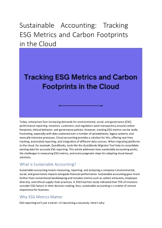 Sustainable Accounting: Tracking ESG Metrics and Carbon Footprints in the Cloud