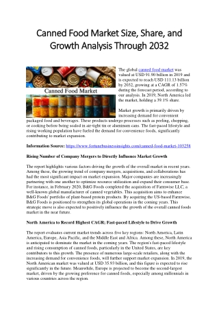 Canned Food Market Size, Share, and Growth Forecast Overview Through 2032