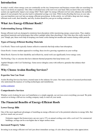Save Money with Energy-Efficient Roofs from Avalon