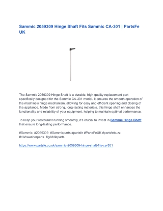 Sammic 2059309 Hinge Shaft Fits Sammic CA-301 _ PartsFe UK