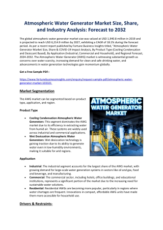 "2023–2032 Atmospheric Water Generator Market: Demand, Growth, and Forecast"