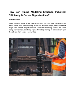 Piping Modeling Course in Chennai | Conserve Academy