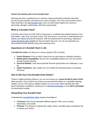 Unlock Your Destiny with a Free Kundali Chart