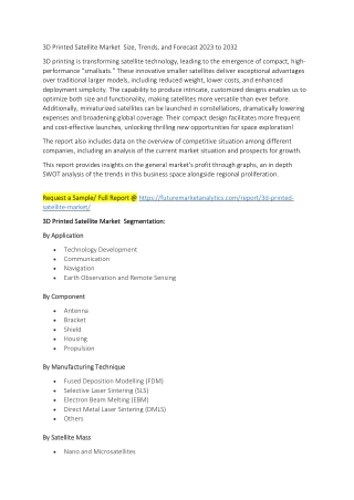 3D Printed Satellite Market  Size, Trends, and Forecast 2023 to 2032