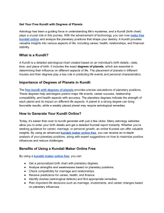 Get Your Free Kundli with Degrees of Planets