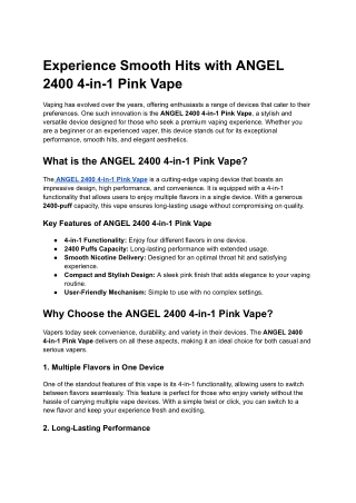 Experience Smooth Hits with ANGEL 2400 4-in-1 Pink Vape
