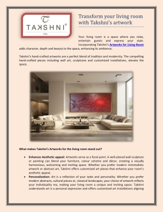 Transform your living room with Takshni’s artwork