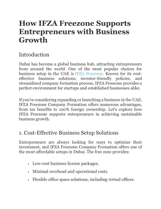 How IFZA Freezone Supports Entrepreneurs with Business Growth