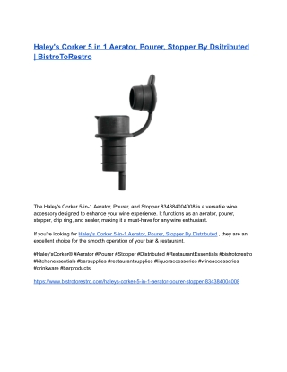 Haley's Corker 5 in 1 Aerator, Pourer, Stopper By Dsitributed _ BistroToRestro
