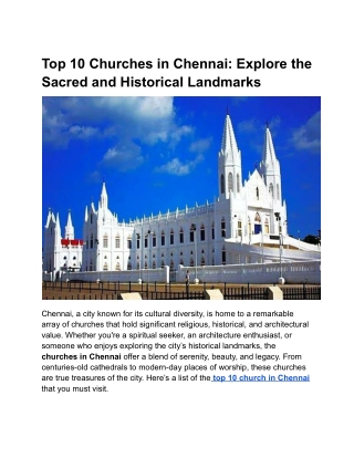Top 10 Churches in Chennai: Explore the Sacred and Historical Landmarks