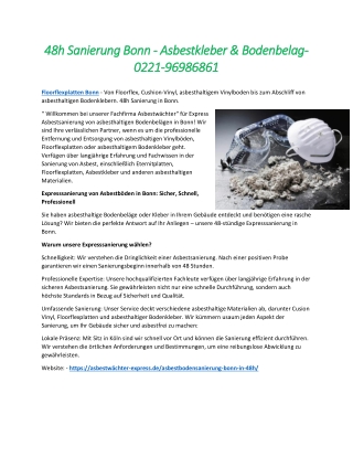 48h Sanierung Bonn - Asbestkleber & Bodenbelag-0221-96986861