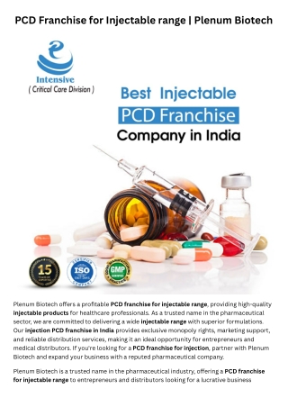 PCD Franchise for Injectable range | Plenum Biotech