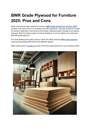 BWR Grade Plywood for Furniture 2025_ Pros and Cons