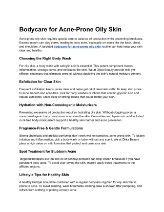 Bodycare for Acne-Prone Oily Skin