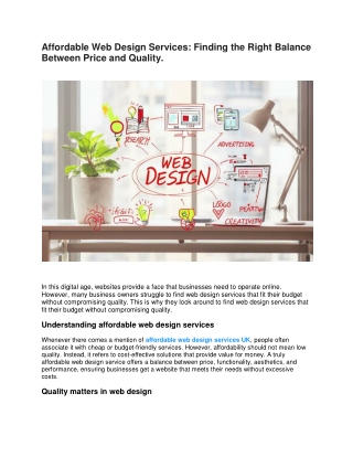 Affordable Web Design Services Finding the Right Balance Between Price and Quality