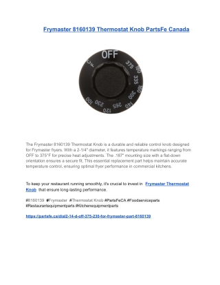 Frymaster 8160139 Thermostat Knob PartsFe CA