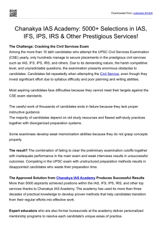 Chanakya IAS Academy: 5000  Selections in IAS, IFS, IPS, IRS & Other Prestigious