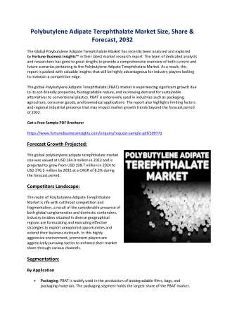 Polybutylene Adipate Terephthalate Market Growth, Trends, and Demand Forecast