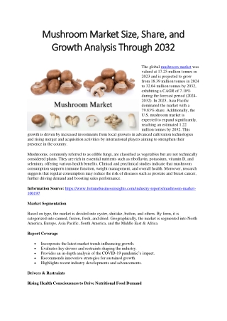 Mushroom Market Size, Share, Industry Trends and Forecast by 2032