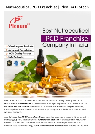 Nutraceutical PCD Franchise | Plenum Biotech