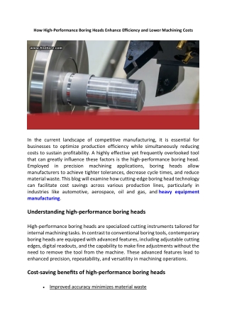 How High-Performance Boring Heads Enhance Efficiency And Lower Machining Costs