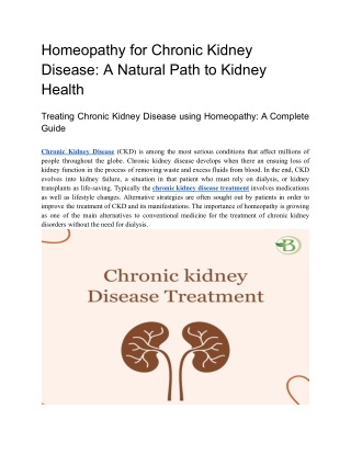 Homeopathy for Chronic Kidney Disease A Natural Path to Kidney Health