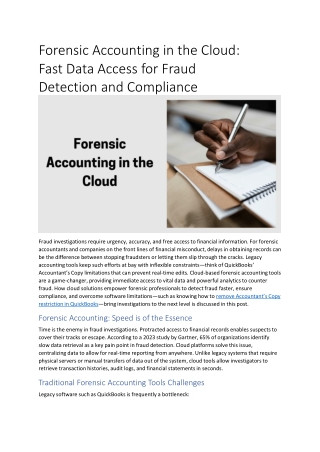 Forensic Accounting in the Cloud: Fast Data Access for Fraud Detection and Compl