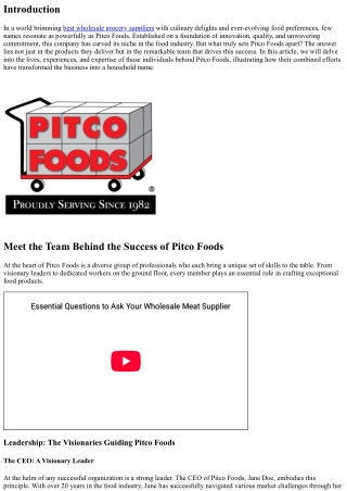 Meet the Team Behind the Success of Pitco Foods