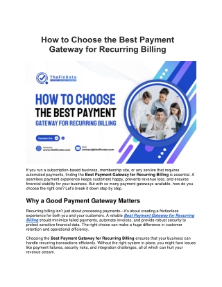 How to Choose the Best Payment Gateway for Recurring Billing