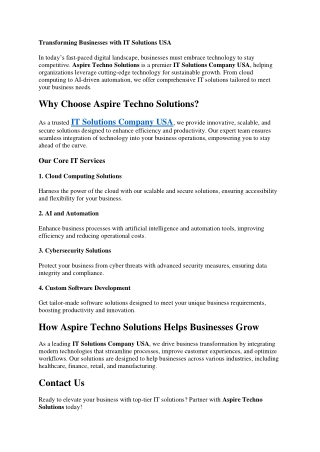 Transforming Businesses with IT Solutions USA
