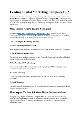 Leading Digital Marketing Company USA