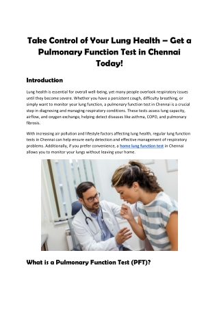 When Should You Get a Lung Function Test in Chennai? Know the Signs!