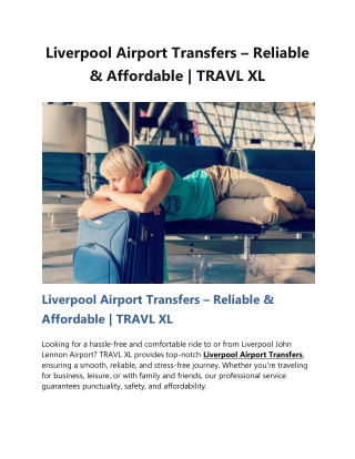 Liverpool Airport Transfers – Reliable & Affordable TRAVL XL