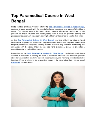 Top Paramedical Course In West Bengal