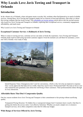 Why Locals Love Javis Towing and Transport in Orlando