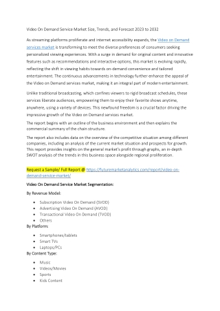 Video On Demand Service Market Size, Trends, and Forecast 2023 to 2032
