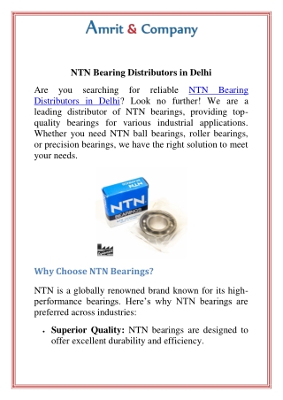 NTN Bearing Distributors in Delhi